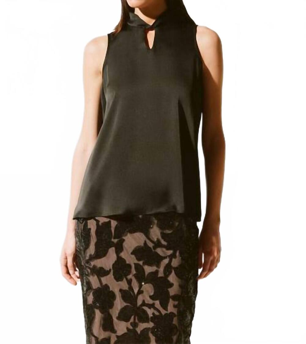 NEW JOSEPH RIBKOFF satin sleeveless keyhole top in black